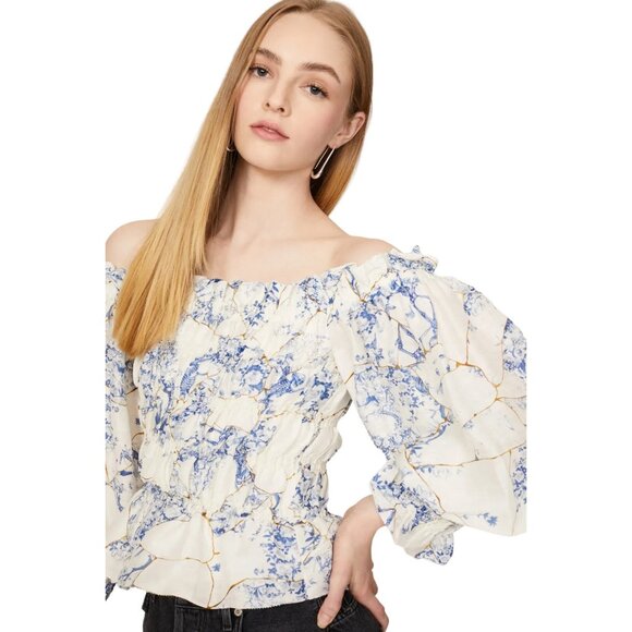 All Saints Blue and White Off-Shoulder Blouse - Picture 14 of 16